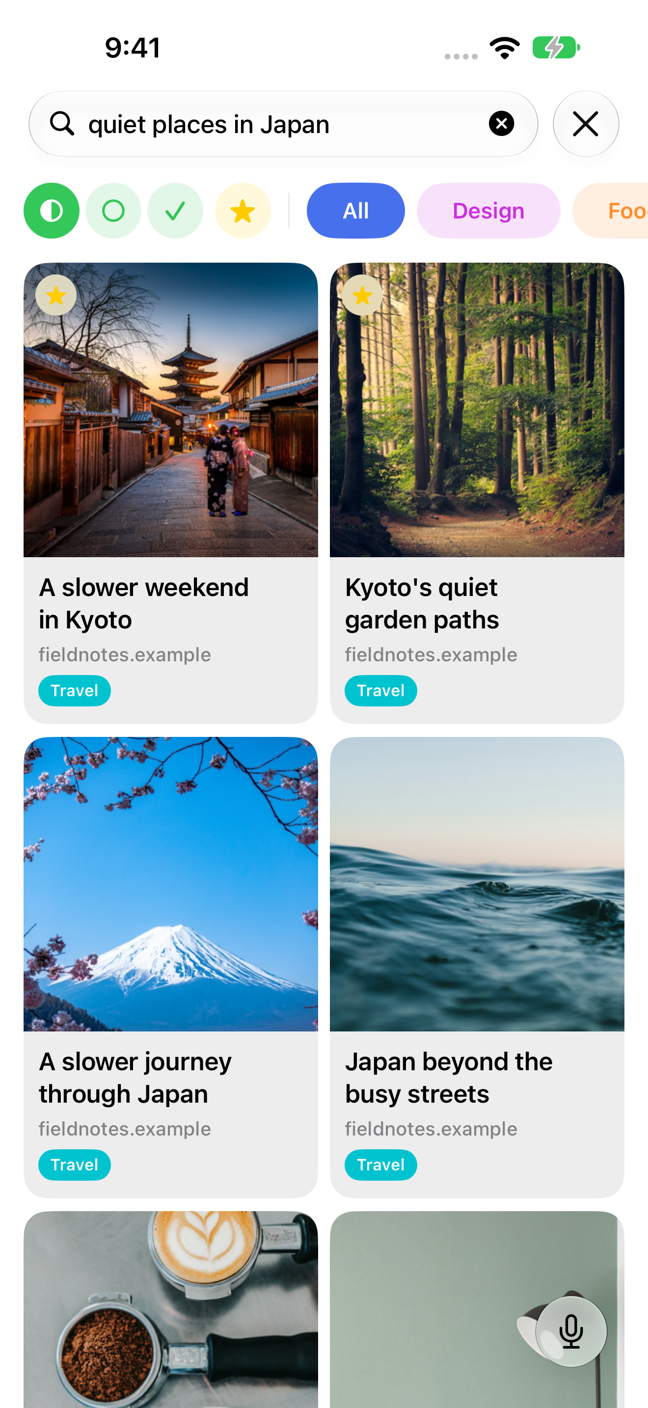 Recall finds saved links about quiet places in Japan.